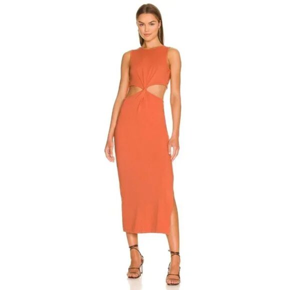 Sundry Cutout Midi Dress in Burnt Orange - Picture 1 of 6